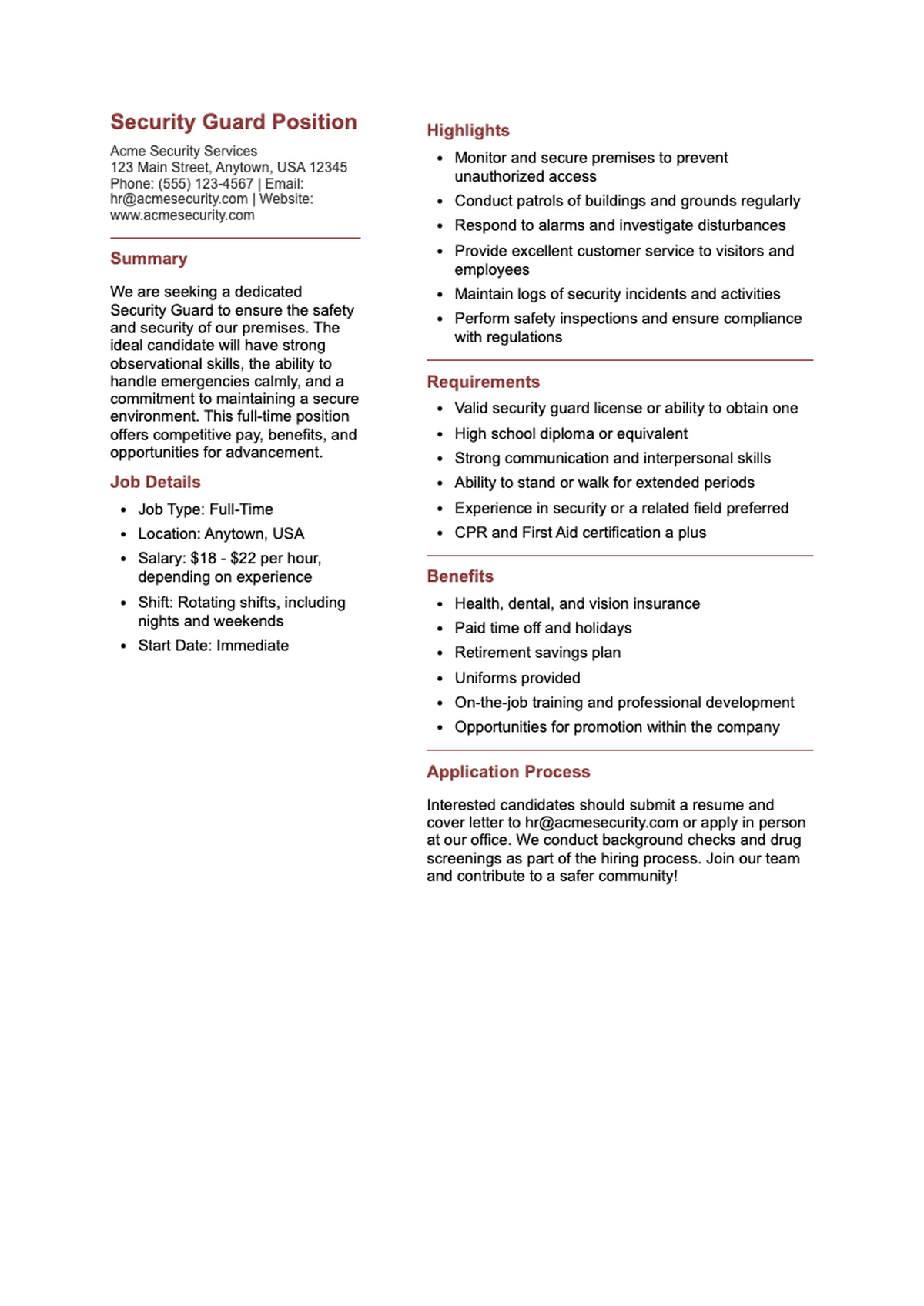 Professional security guard resume with experience highlights and certifications_variant_3